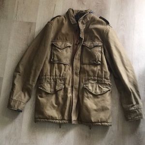 Men’s Khaki American Eagle Coat Military Coat Sherpa Lining With Hood Small